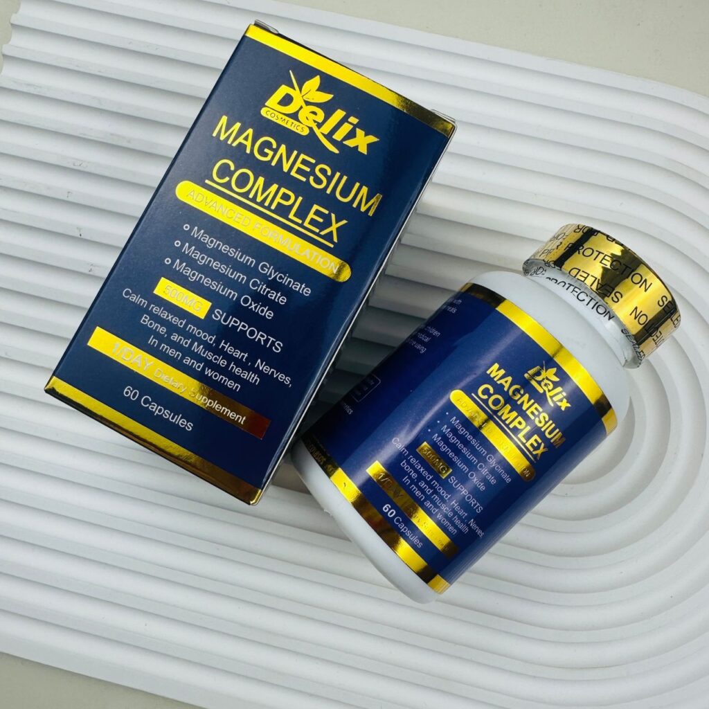 Delix Magnesium Complex supplement bottle for energy and sleep support