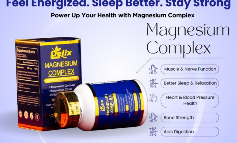 Delix Magnesium Complex supplement bottle for energy and sleep support